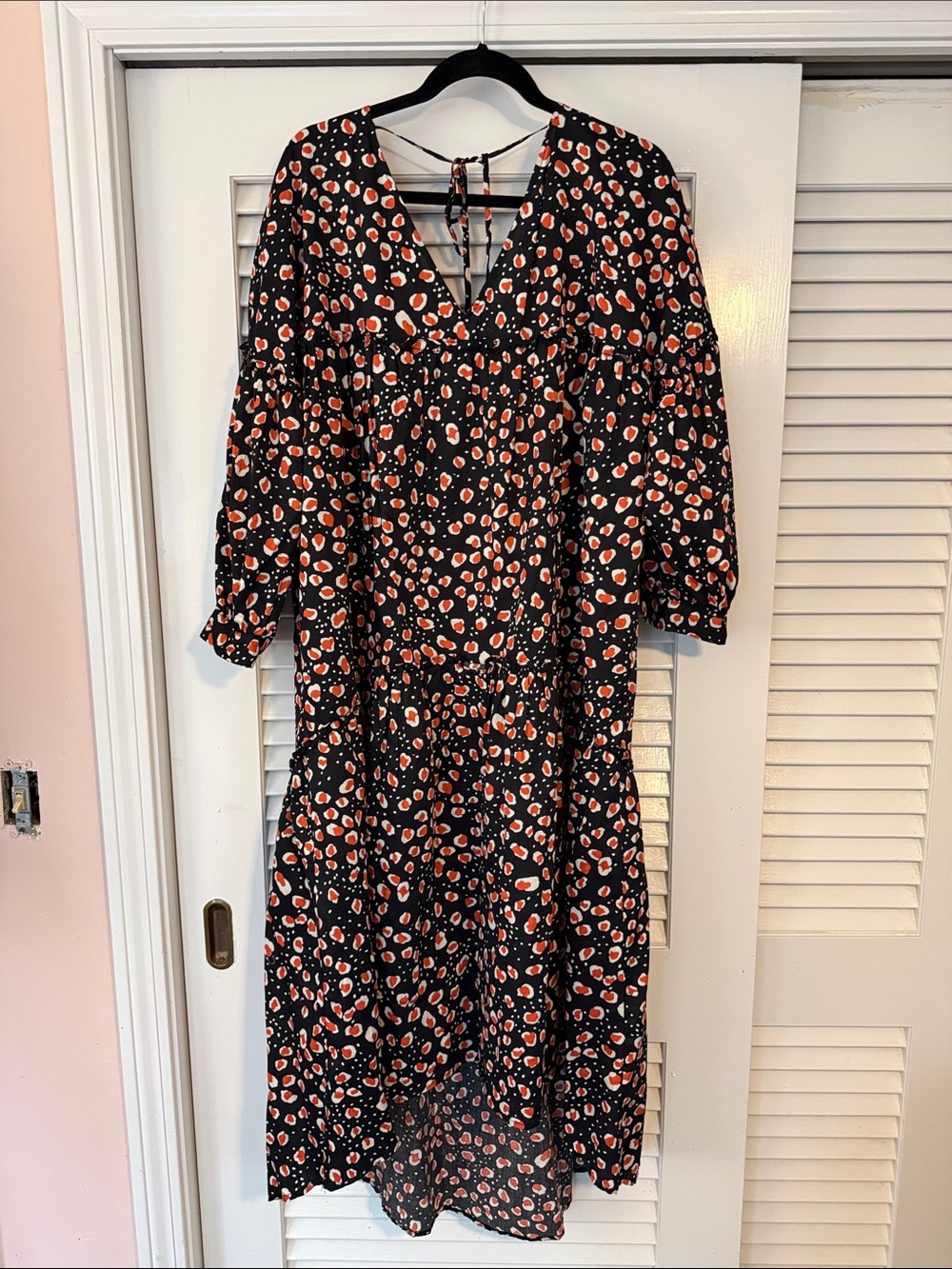 Who What Wear Black Midi Dress with Orange Leopard Print - XL